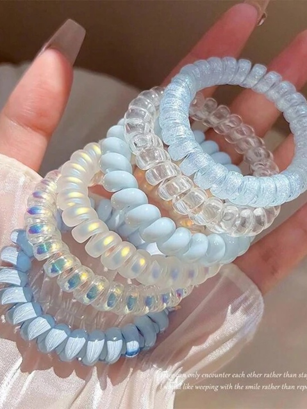 Pastel Blue and Clear Spiral Hair Tie Set - Women